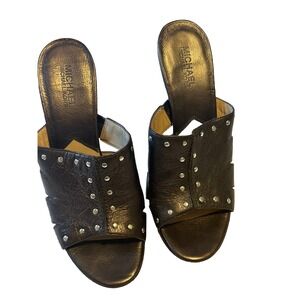 Michael Kors Astor Dark Brown Studded‎ cut-out slide women's sz 8
